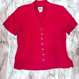 Leslie Fay Red Button Down Peplum Jacket Womens Size 14 80’s Workwear Vintage
